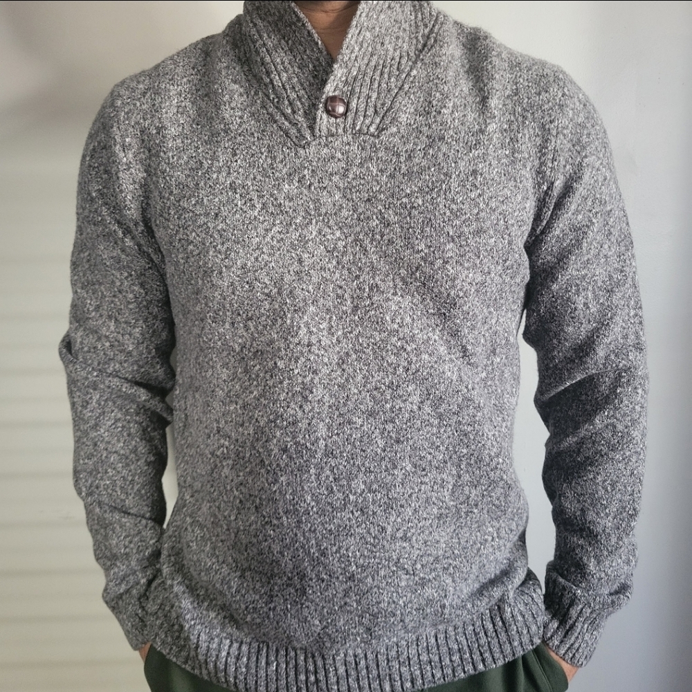 Old Navy Men's Sweater Black White Knit  Button Shawl Collar Size Large